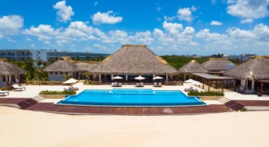 Piscina infinita de un resort de lujo en Punta Cana rodeada de palmeras tropicales